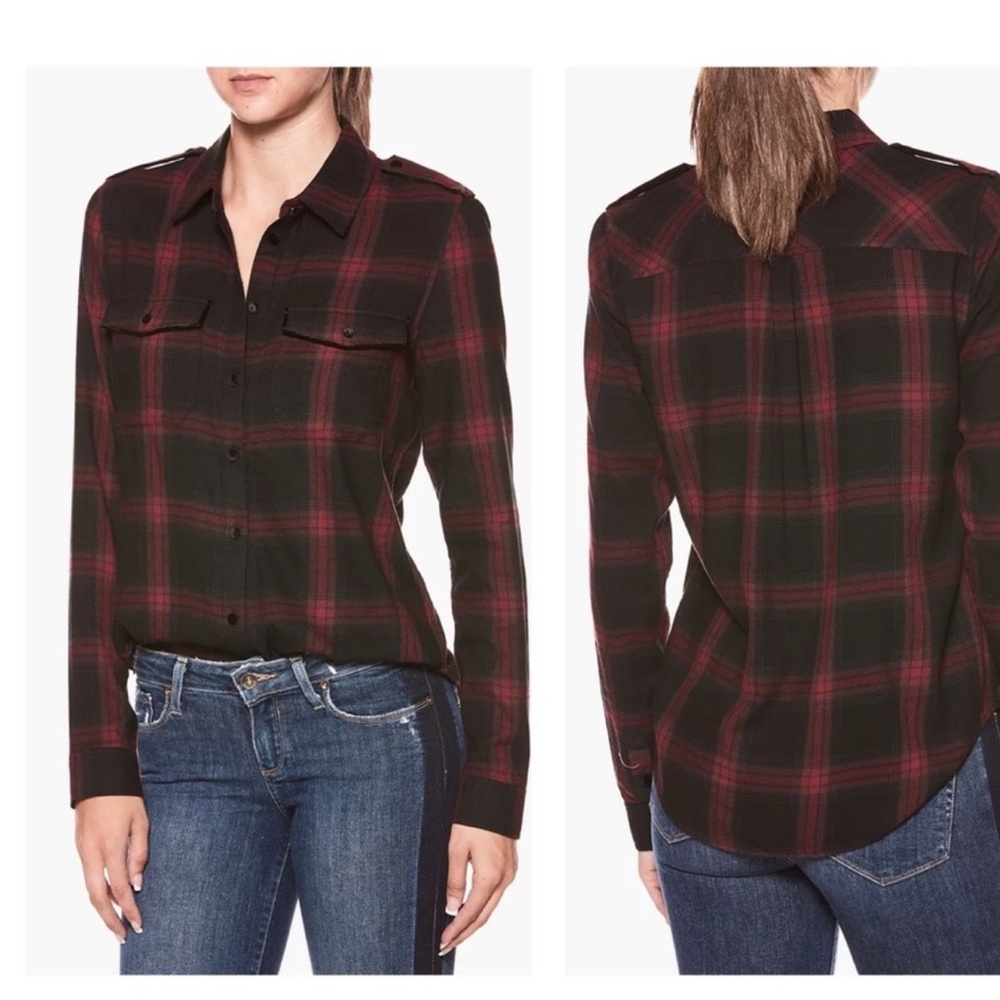 PAIGE Adilene Velvet‎ Piping Button Down True Black Dark Magenta Size XS